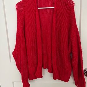 Aerie Easy Oversized Cropped Chunky Knit Red Cardigan M